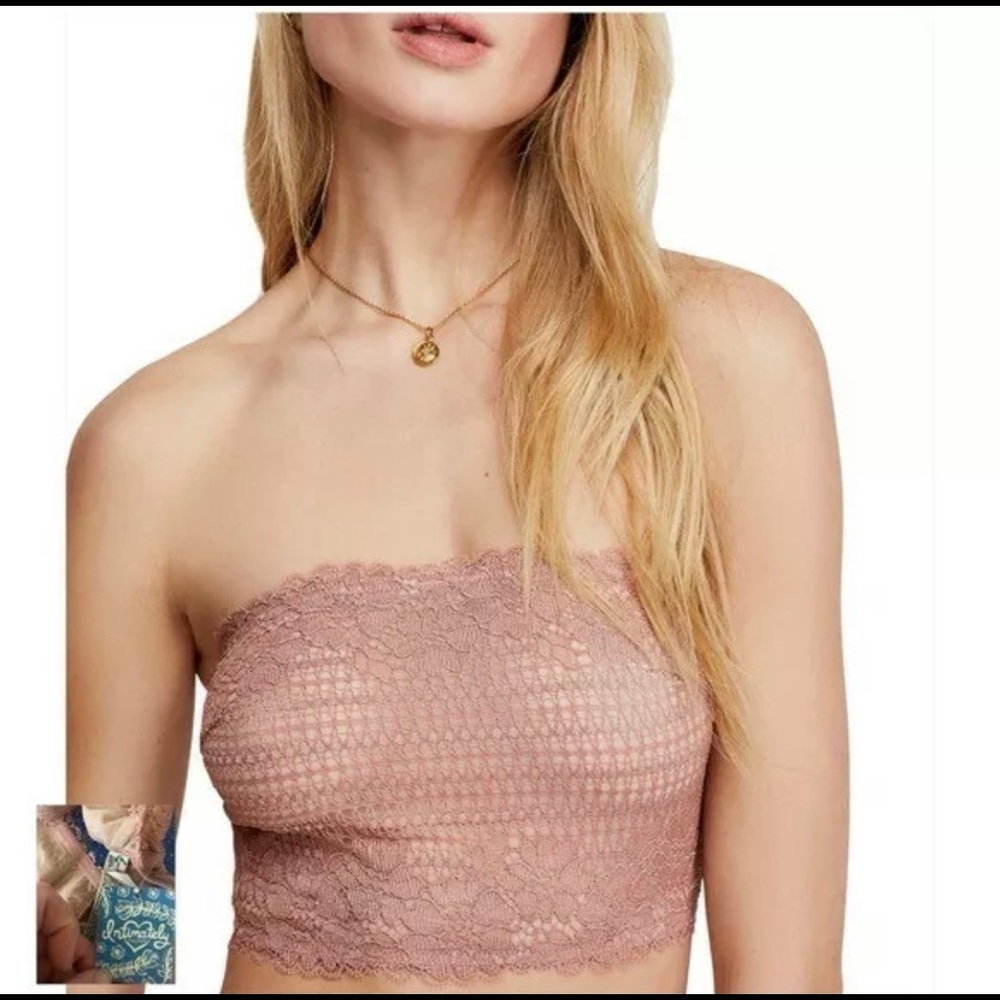 Free People Vintage Rose Camila Lace Bandeau Strapless Neutral Boho Bralette, S